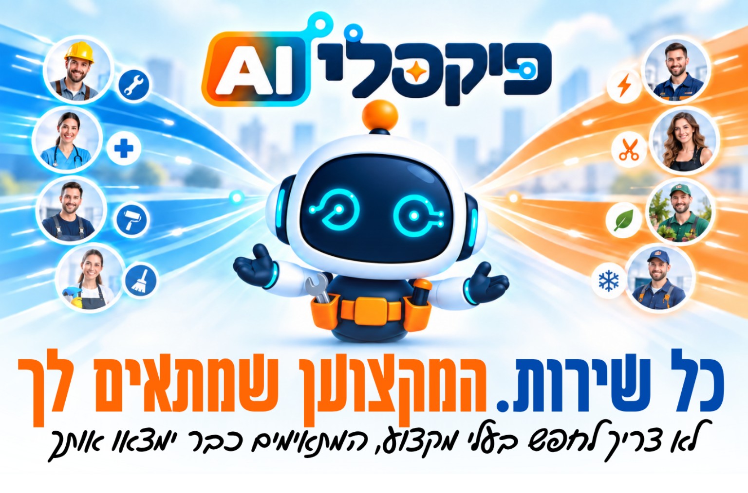 פיקסלי AI — כל שירות, המקצוען שמתאים לך. לא צריך לחפש בעלי מקצוע, המתאימים כבר ימצאו אותך